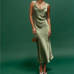 Reformation Bryn Silk Dress Green 6 NWT